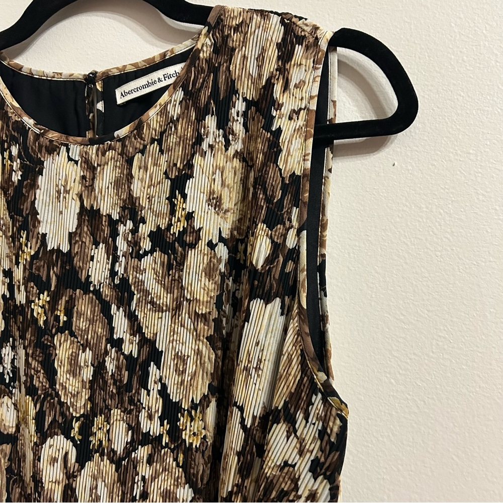 Abercrombie & Fitch High Neck Plisse Mini Dress Large Tall Sleeveless Floral - Picture 5 of 11